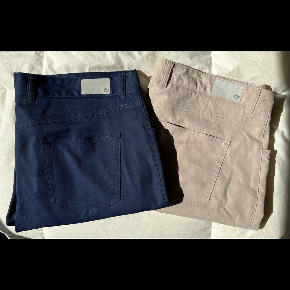 Bundle Lot of 2 Peter Millar Crown Sport 5-Pocket Pants | 38/30 | Navy & Tan